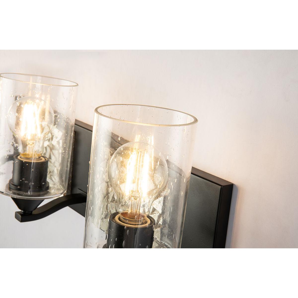Lucas & McKearn Bocage 3-Light Matte Black & Antique Silver Wall Light With Seeded Clear Glass Cylinder Shade
