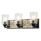 Lucas & McKearn Bocage 3-Light Matte Black & Antique Silver Wall Light With Seeded Clear Glass Cylinder Shade