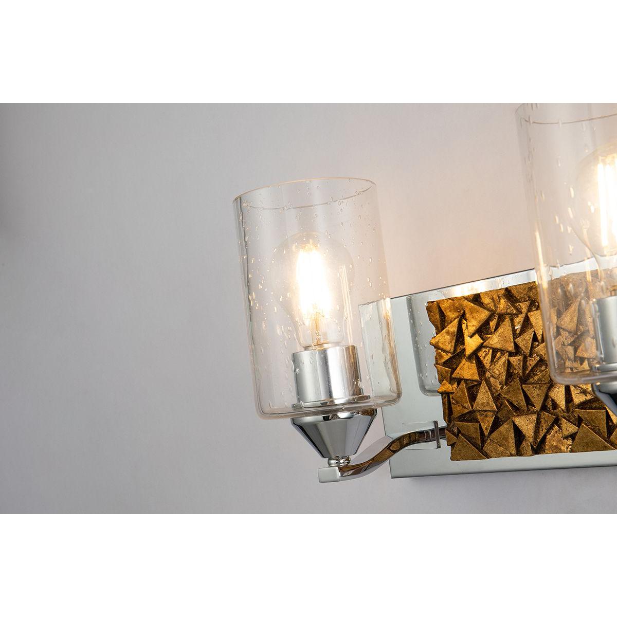 Lucas & McKearn Bocage 3-Light Polished Chrome & Antique Gold Wall Light With Seeded Clear Glass Cylinder Shade