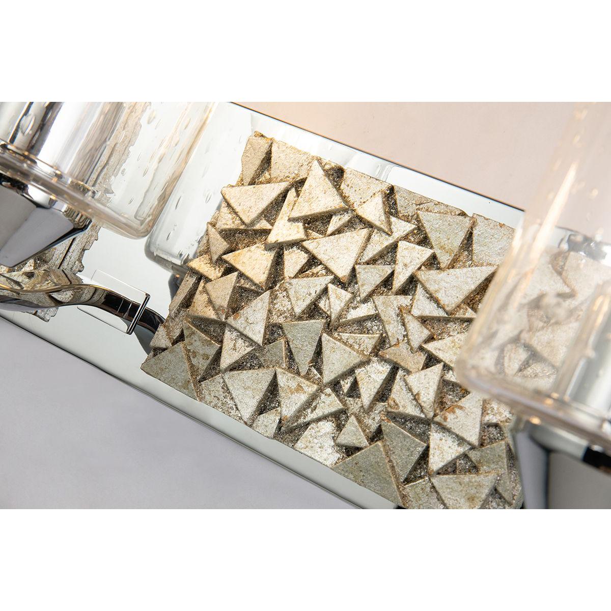 Lucas & McKearn Bocage 3-Light Polished Chrome & Antique Silver Wall Light With Seeded Clear Glass Cylinder Shade