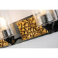 Lucas & McKearn Bocage 4-Light Matte Black & Antique Gold Wall Light With Seeded Clear Glass Cylinder Shade