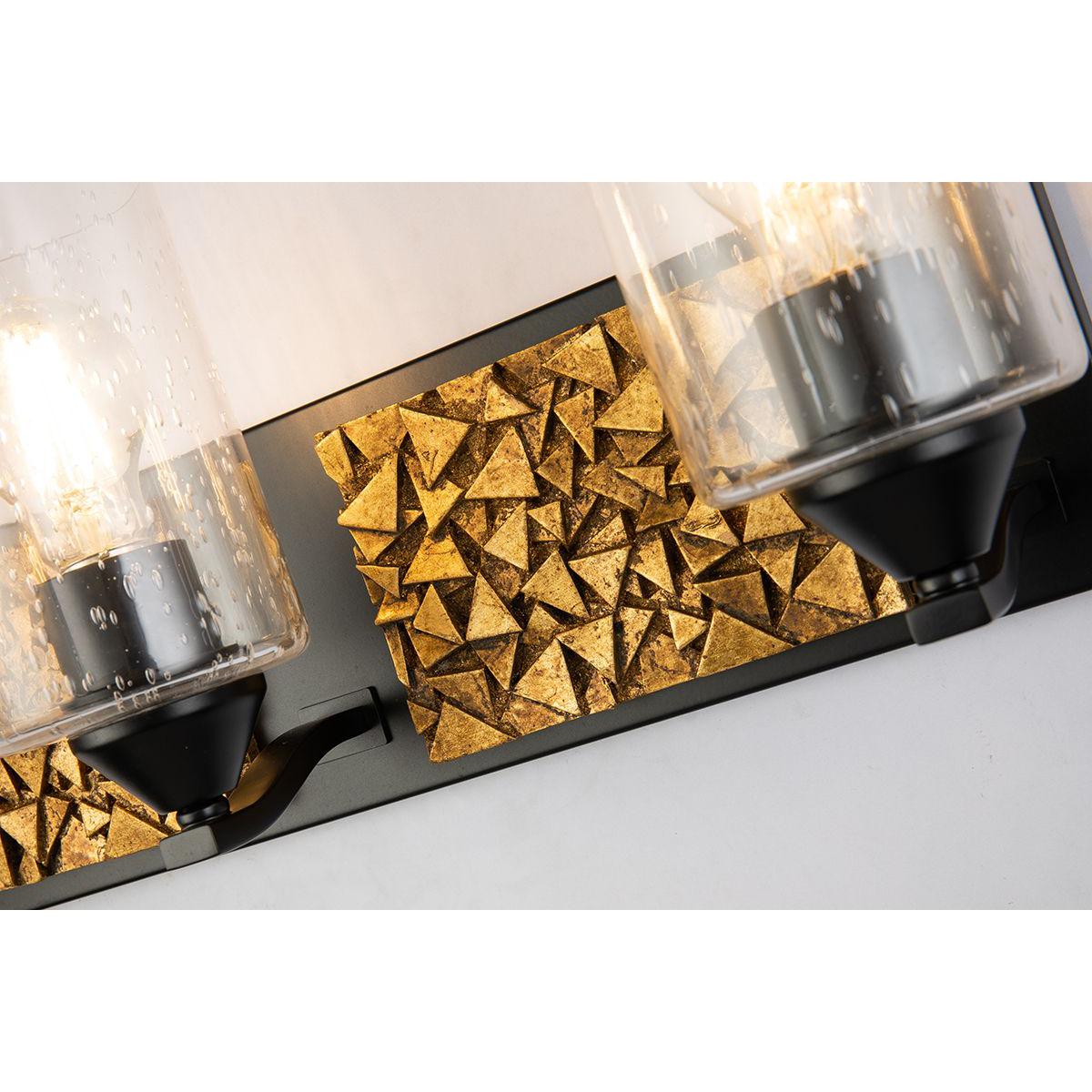 Lucas & McKearn Bocage 4-Light Matte Black & Antique Gold Wall Light With Seeded Clear Glass Cylinder Shade