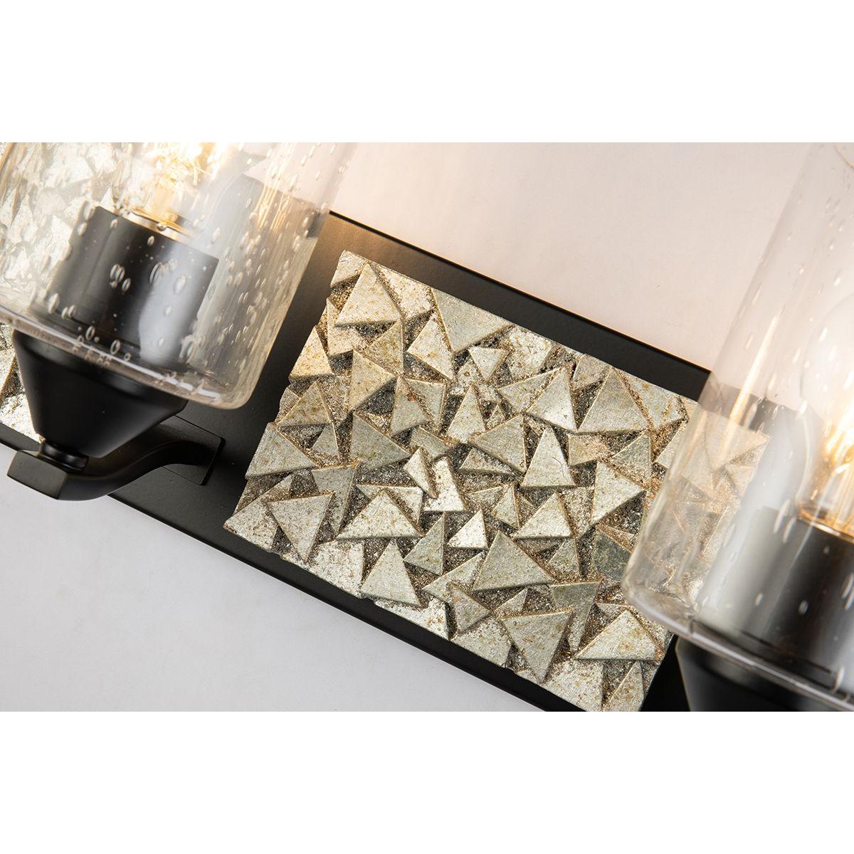 Lucas & McKearn Bocage 4-Light Matte Black & Antique Silver Wall Light With Seeded Clear Glass Cylinder Shade
