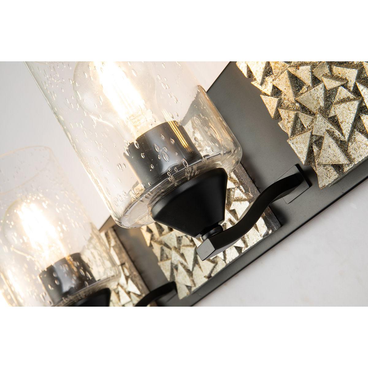 Lucas & McKearn Bocage 4-Light Matte Black & Antique Silver Wall Light With Seeded Clear Glass Cylinder Shade