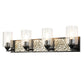 Lucas & McKearn Bocage 4-Light Matte Black & Antique Silver Wall Light With Seeded Clear Glass Cylinder Shade