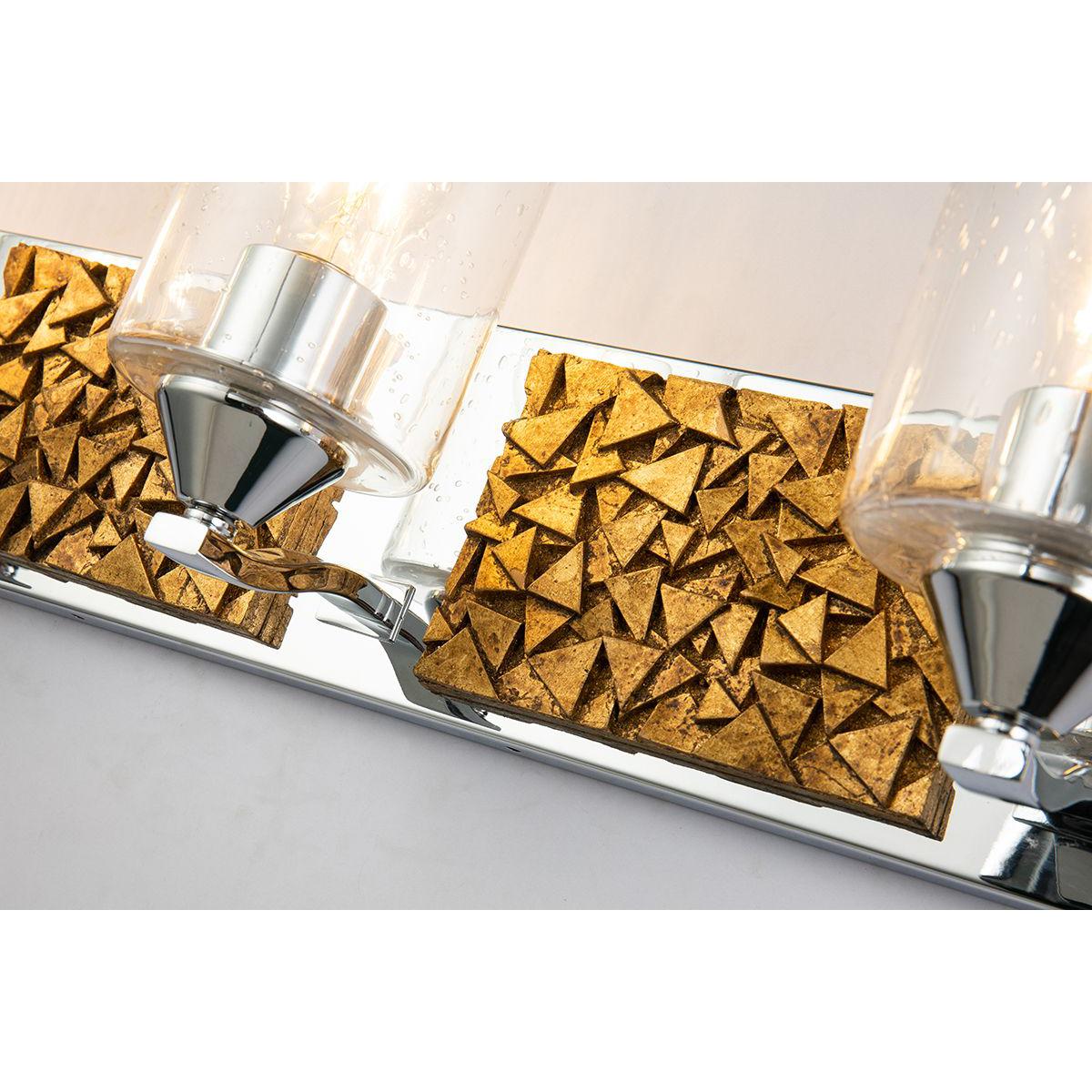 Lucas & McKearn Bocage 4-Light Polished Chrome & Antique Gold Wall Light With Seeded Clear Glass Cylinder Shade
