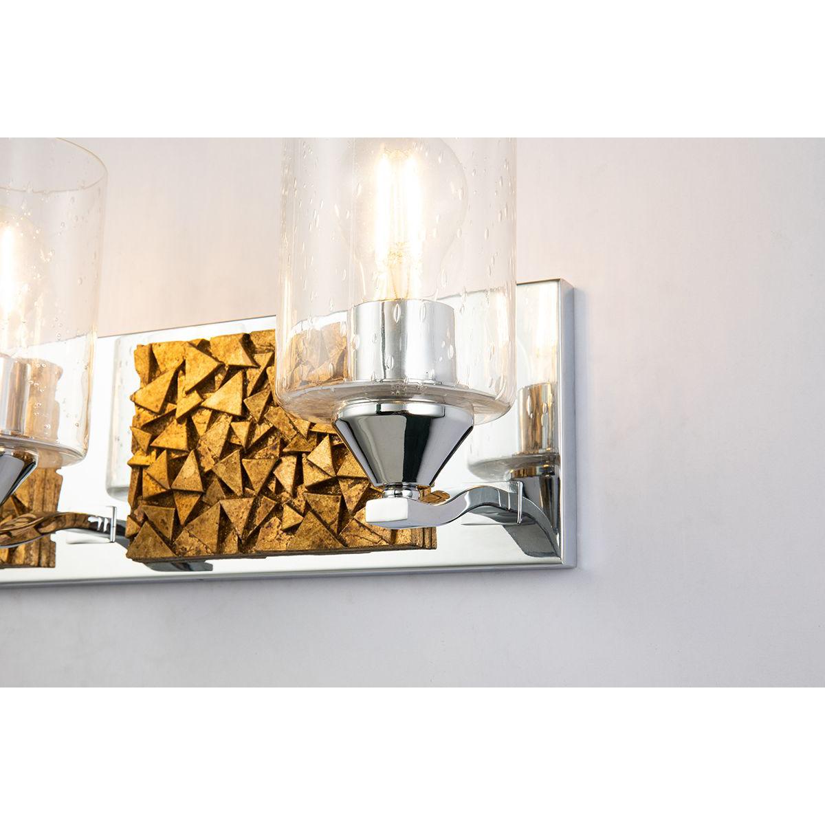 Lucas & McKearn Bocage 4-Light Polished Chrome & Antique Gold Wall Light With Seeded Clear Glass Cylinder Shade