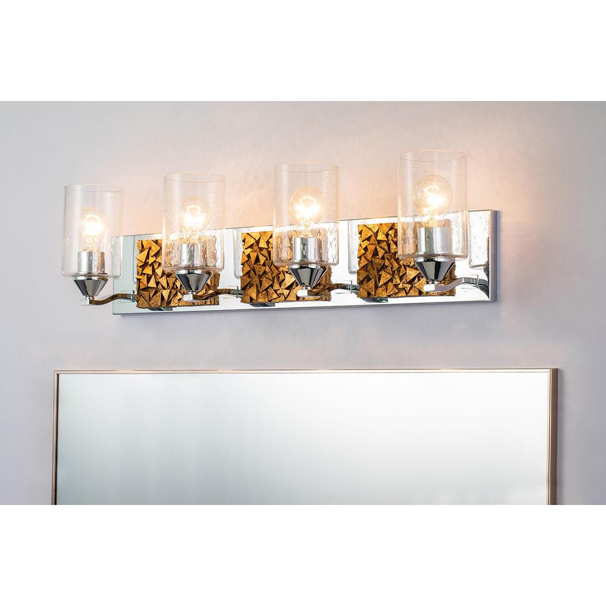 Lucas & McKearn Bocage 4-Light Polished Chrome & Antique Gold Wall Light With Seeded Clear Glass Cylinder Shade
