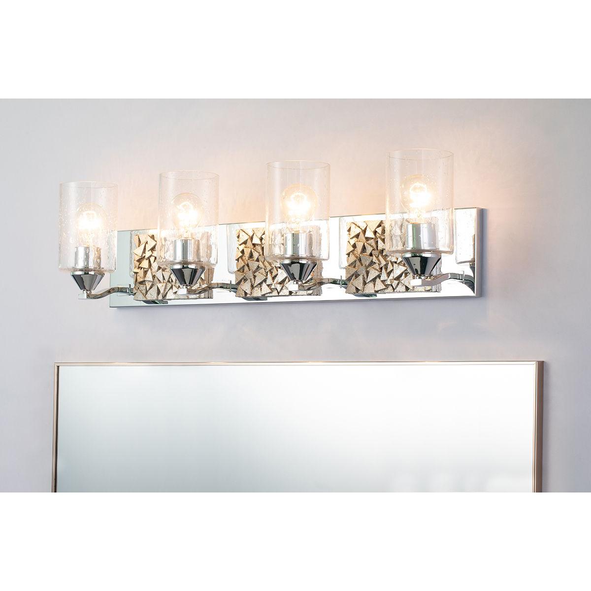 Lucas & McKearn Bocage 4-Light Polished Chrome & Antique Silver Wall Light With Seeded Clear Glass Cylinder Shade