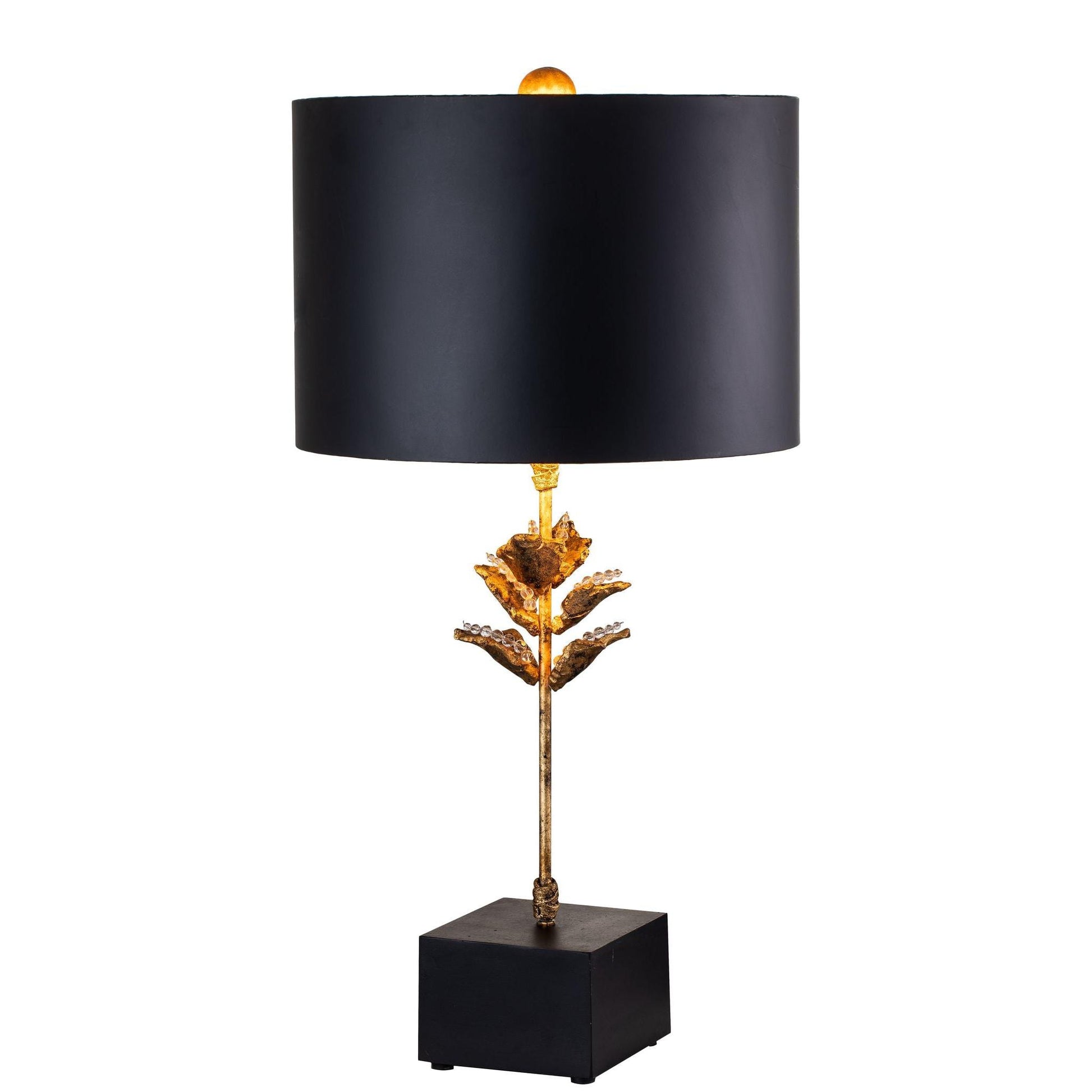 Lucas & McKearn Camilia 30" Matte Black Table Lamp With Drum-Shaped Shade and Gold Accents