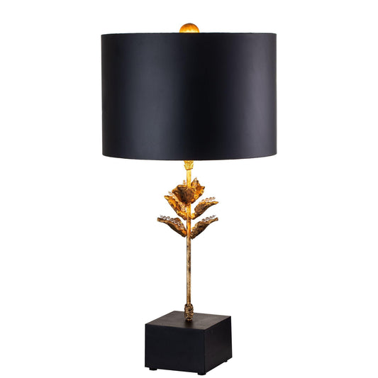 Lucas & McKearn Camilia 30" Matte Black Table Lamp With Drum-Shaped Shade and Gold Accents