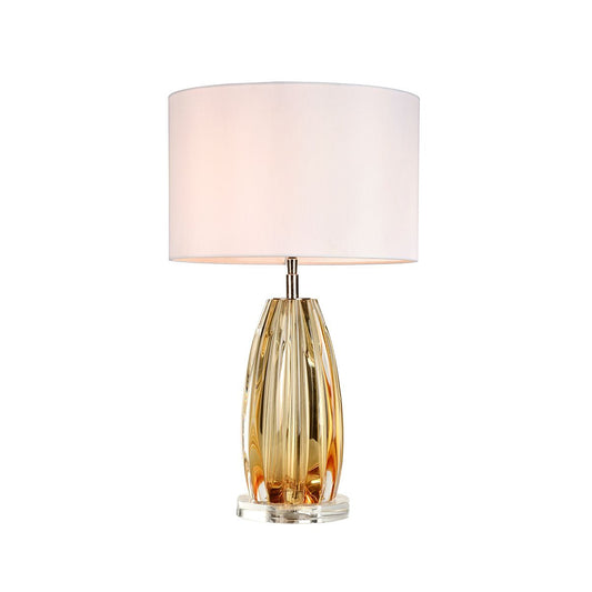 Lucas & McKearn Cognac 25" Clear Glass Amber Accent Table Lamp With White Drum-Shaped Shade and Crystal Round Base