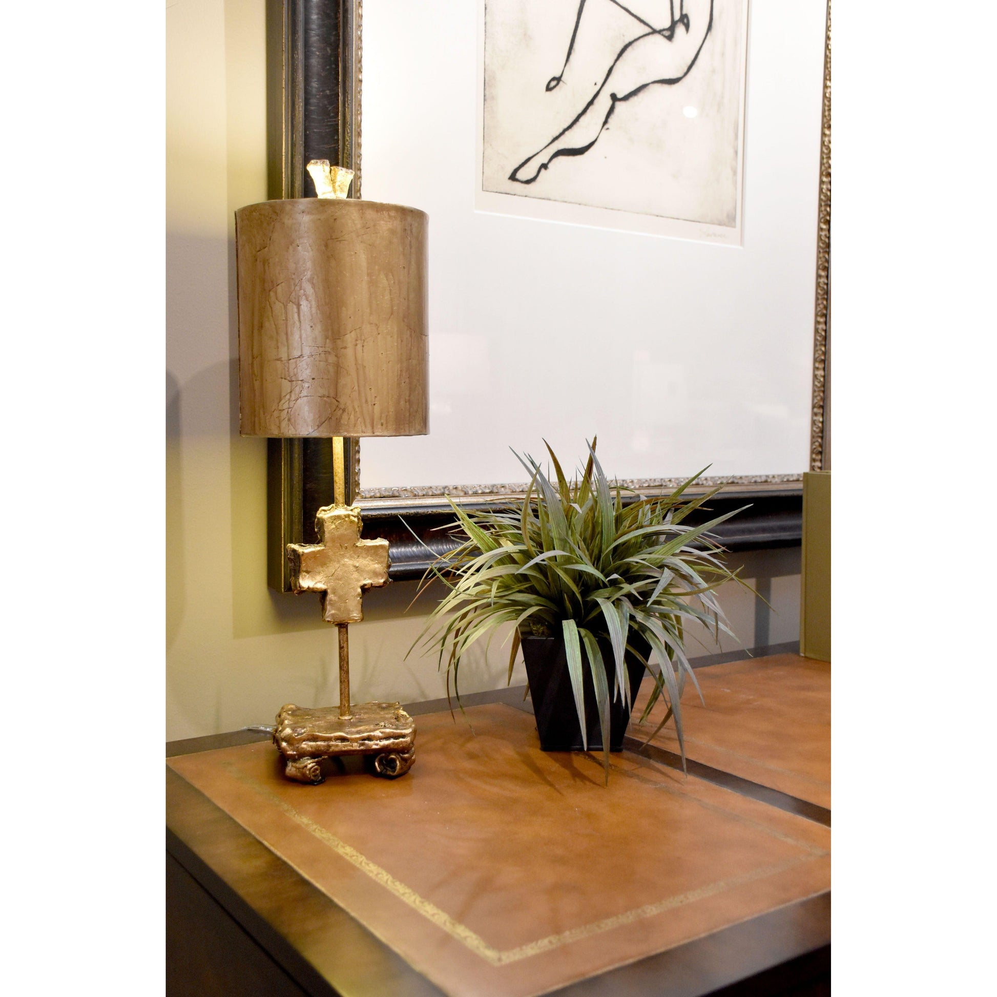 Lucas & McKearn Cross 23" Gold Accent Table Lamp With Drum-Shaped Shade and Gold Accents