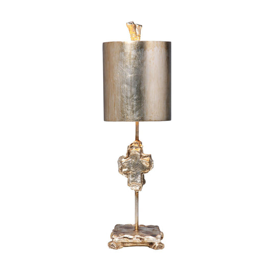 Lucas & McKearn Cross 23" Silver Accent Table Lamp With Drum-Shaped Shade and Silver Accents