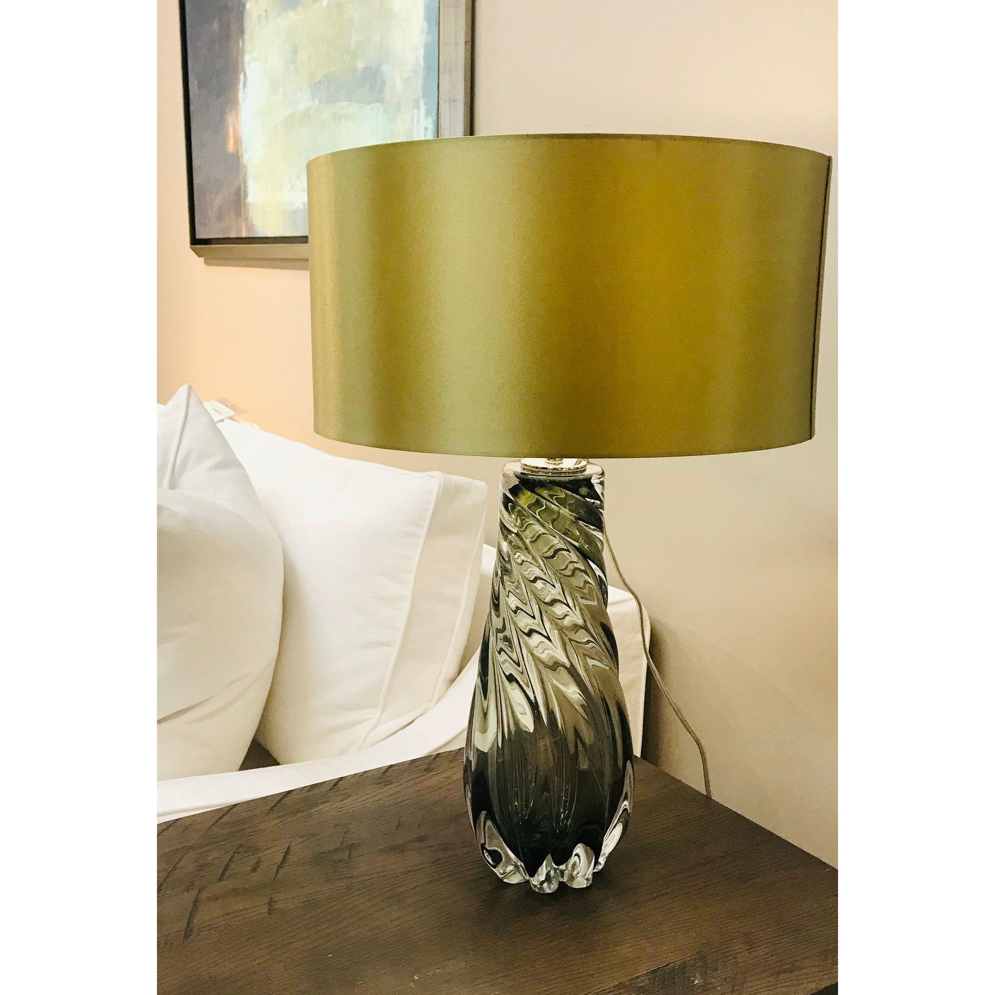 Lucas & McKearn Dalrymple 27" Smokey Olive Green Table Lamp With Clear Twisted Glass and French Wire