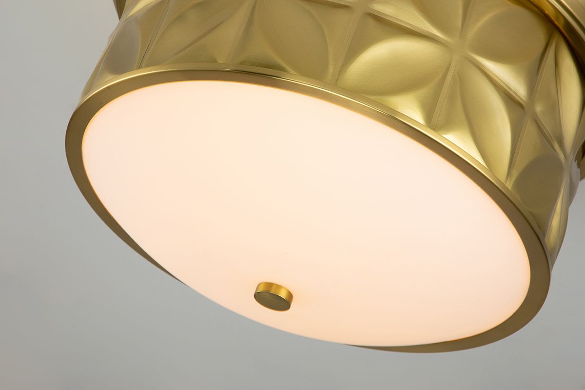 Lucas & McKearn Epsilon 18" Round Aged Brass Flush Mount Lighting With Creamy White Glass Shade