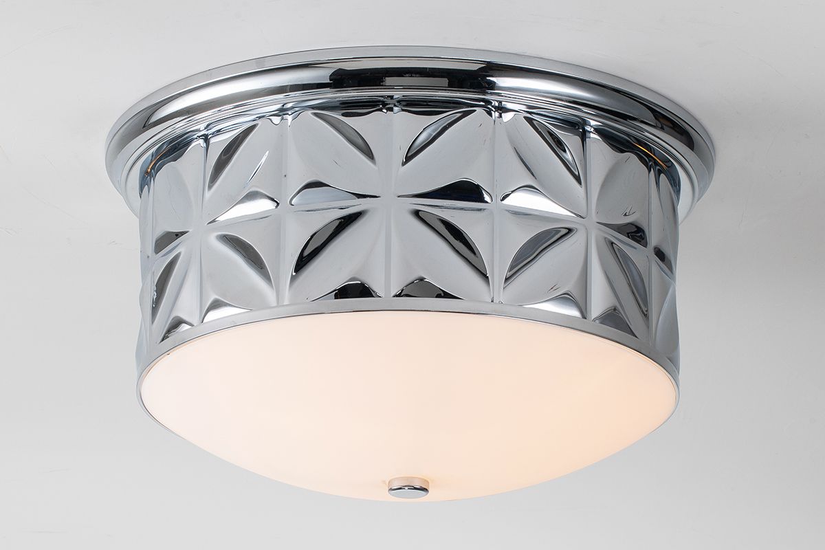 Lucas & McKearn Epsilon 18" Round Polished Chrome Flush Mount Lighting With Creamy White Glass Shade