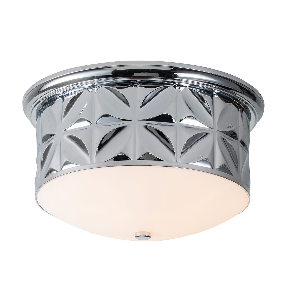 Lucas & McKearn Epsilon 18" Round Polished Chrome Flush Mount Lighting With Creamy White Glass Shade