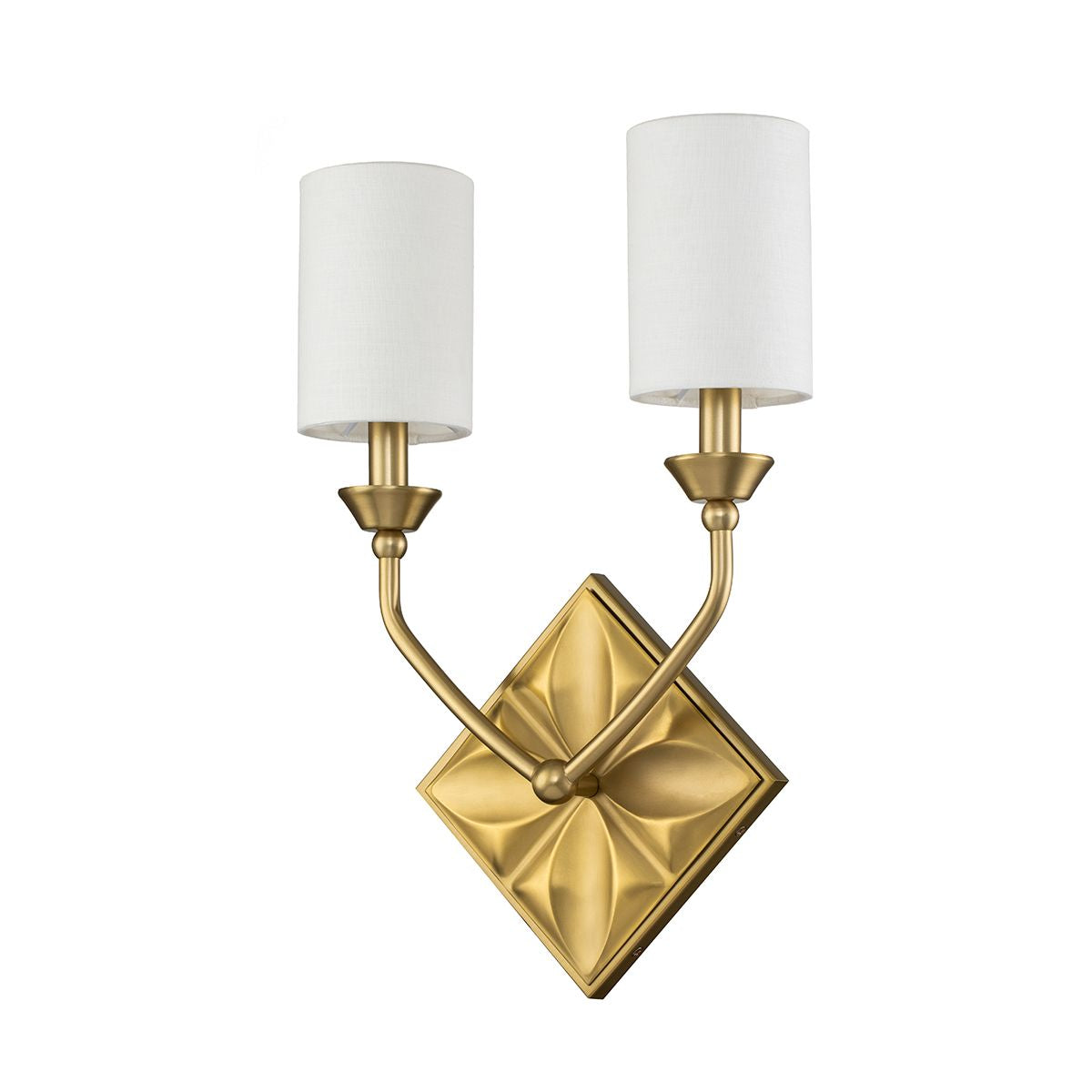 Lucas & McKearn Epsilon 2-Light Aged Brass Wall Sconce With White Fabric Shades