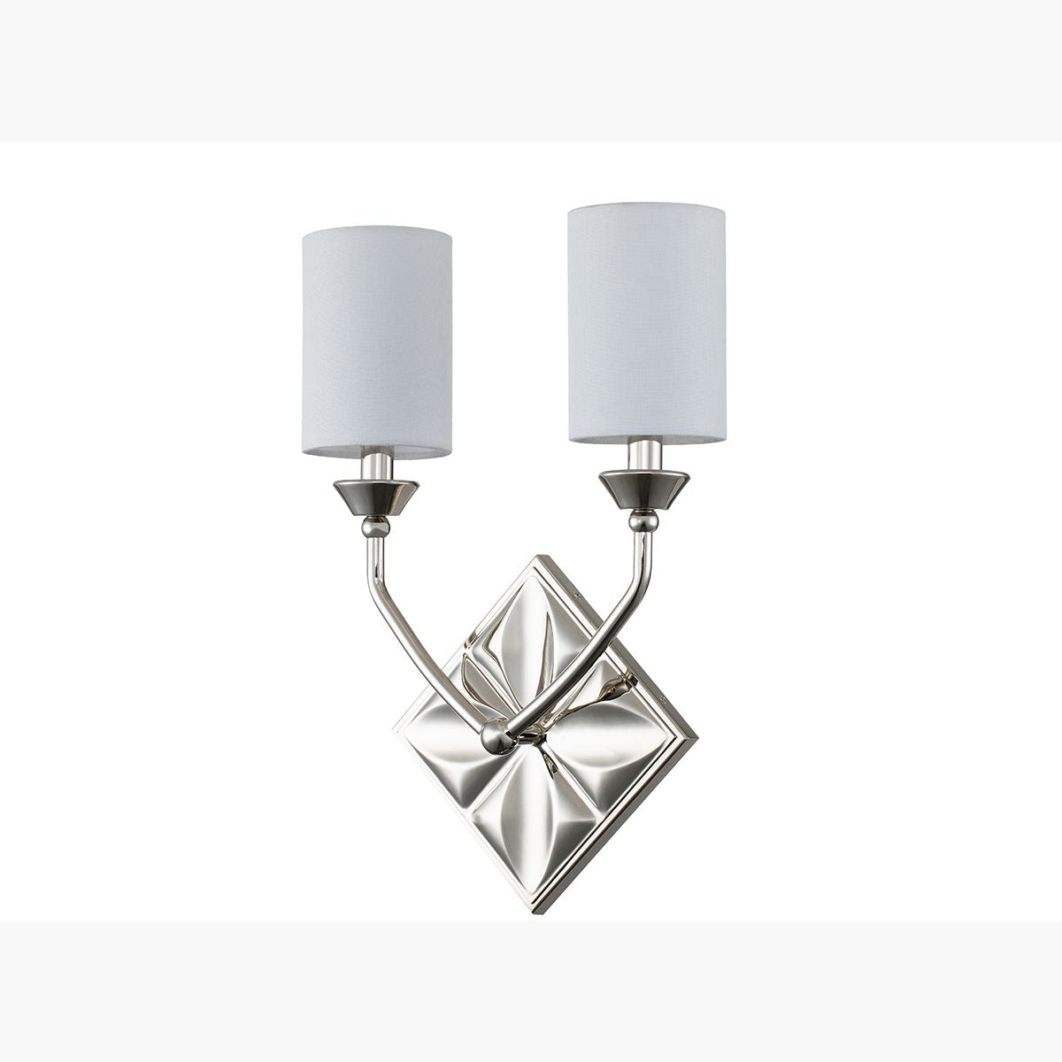 Lucas & McKearn Epsilon 2-Light Polished Chrome Wall Sconce With White Fabric Shades