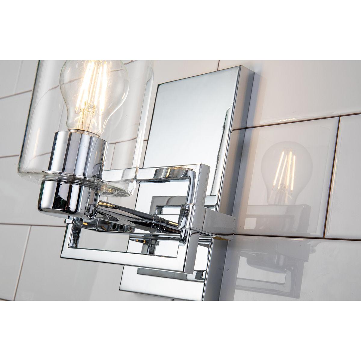 Lucas & McKearn Estes 1-Light Polished Chrome Wall Light With Cylinder Shape Clear Glass Shade