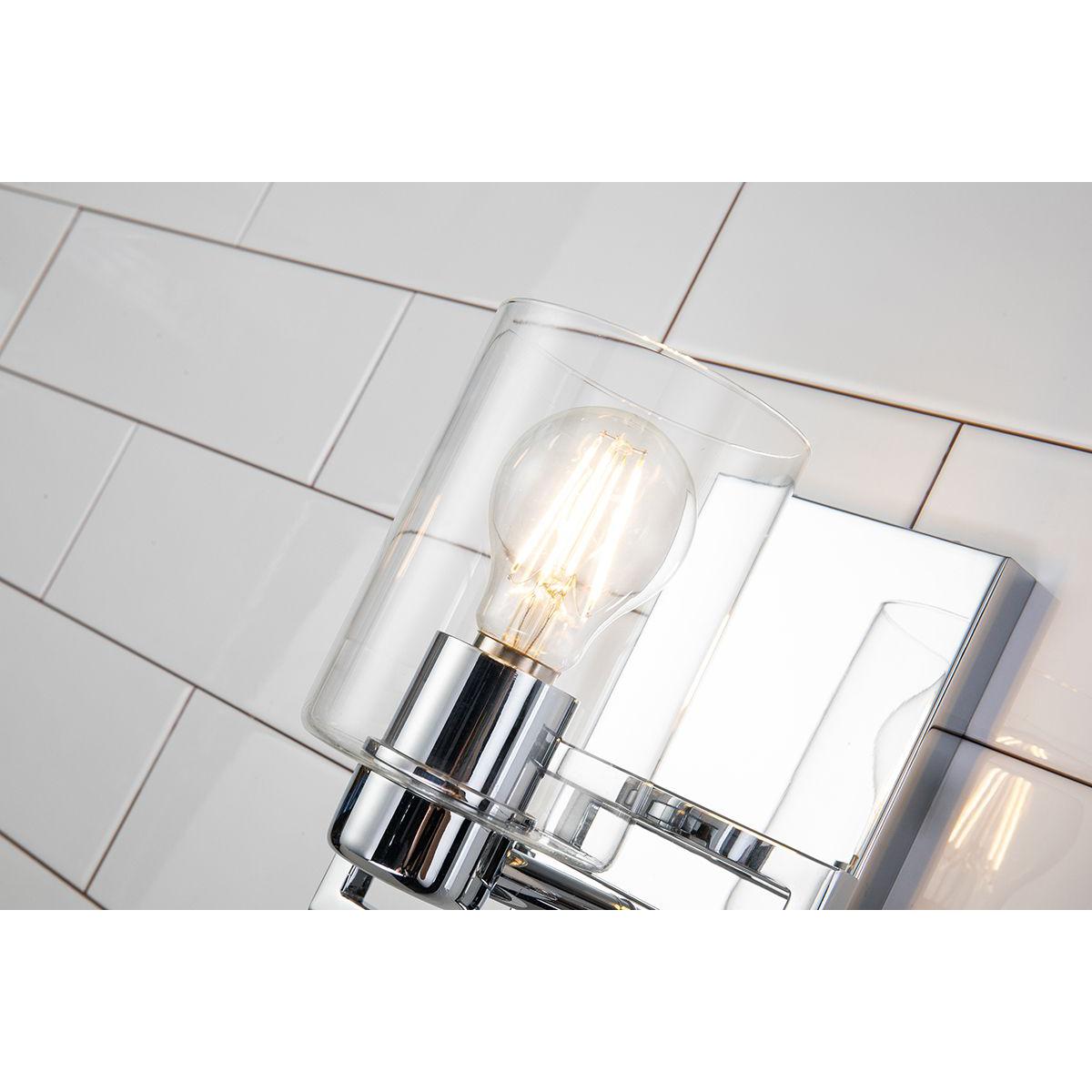 Lucas & McKearn Estes 1-Light Polished Chrome Wall Light With Cylinder Shape Clear Glass Shade