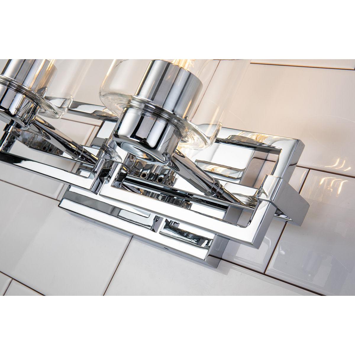 Lucas & McKearn Estes 2-Light Polished Chrome Wall Light With Cylinder Shape Clear Glass Shade