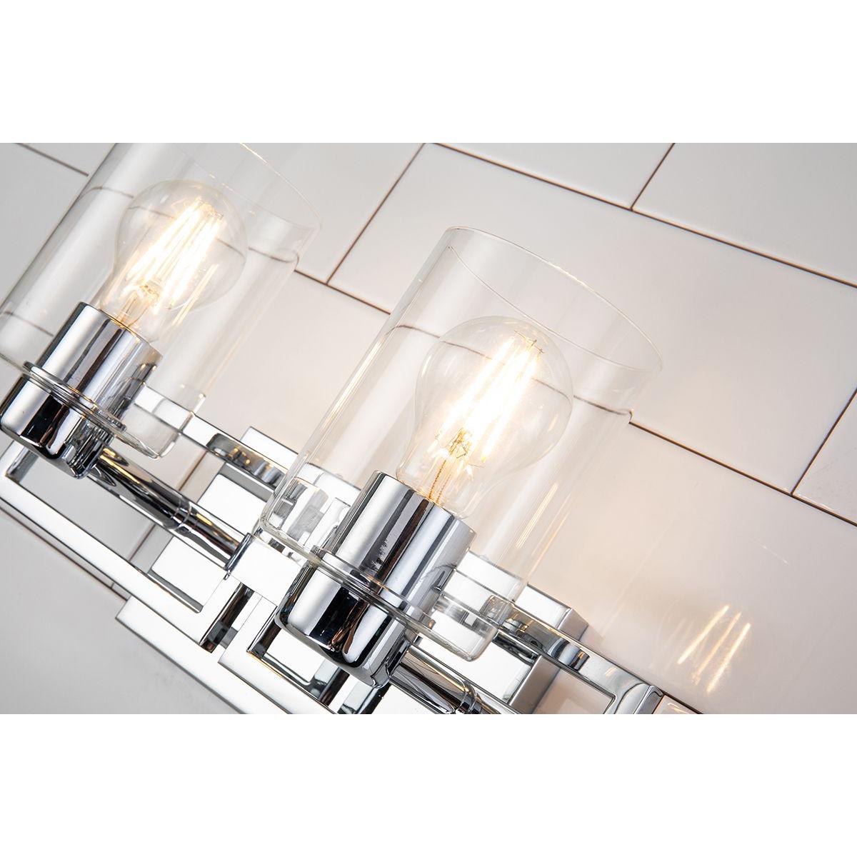 Lucas & McKearn Estes 2-Light Polished Chrome Wall Light With Cylinder Shape Clear Glass Shade