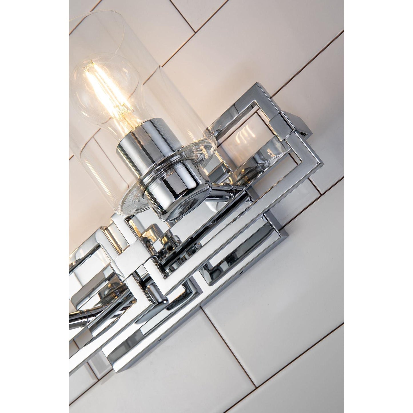 Lucas & McKearn Estes 2-Light Polished Chrome Wall Light With Cylinder Shape Clear Glass Shade
