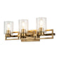 Lucas & McKearn Estes 3-Light Antique Brass Wall Light With Cylinder Shape Clear Glass Shade