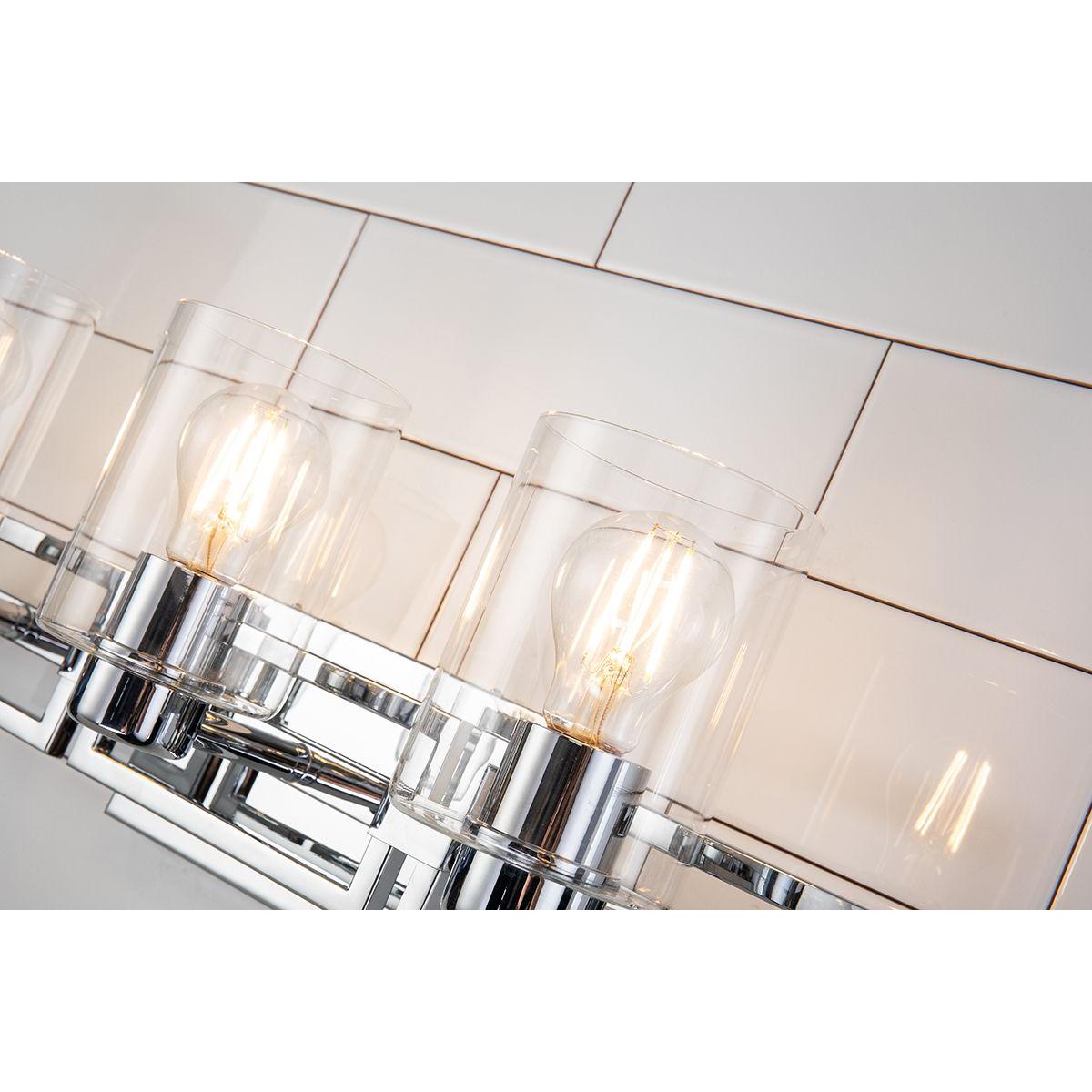Lucas & McKearn Estes 3-Light Polished Chrome Wall Light With Cylinder Shape Clear Glass Shade