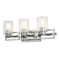 Lucas & McKearn Estes 3-Light Polished Chrome Wall Light With Cylinder Shape Clear Glass Shade
