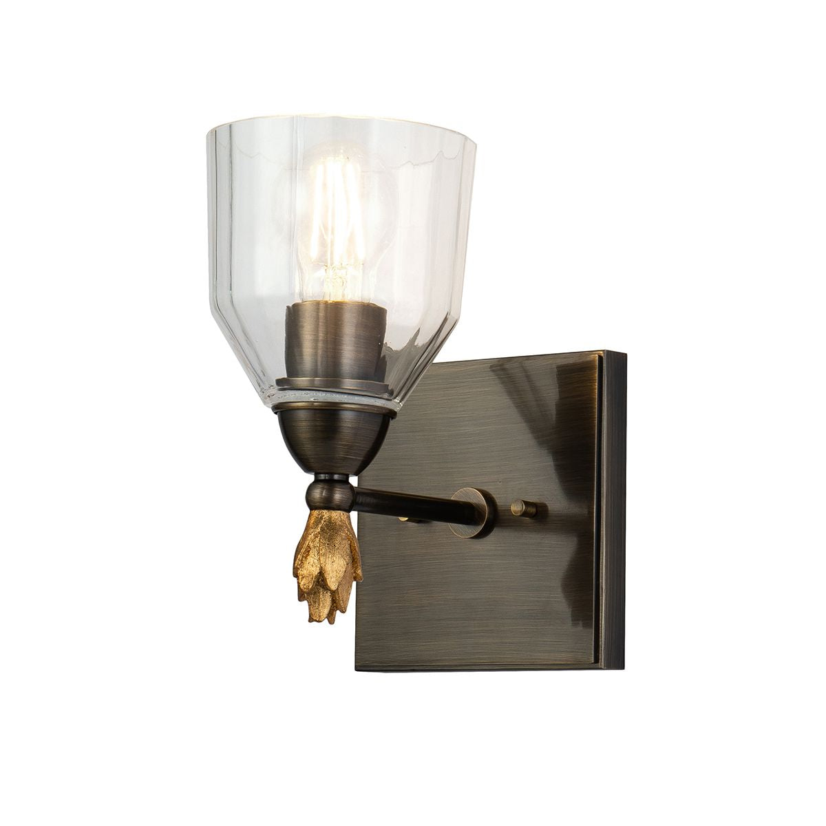 Lucas & McKearn Felice 1-Light Dark Bronze Wall Light With Flame-Shaped Gold Accents