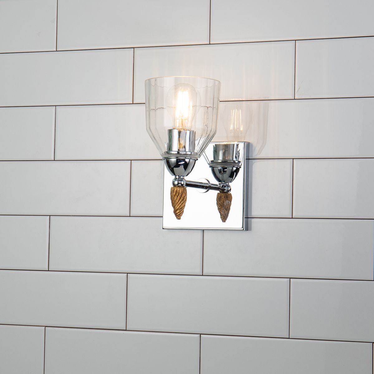 Lucas & McKearn Felice 1-Light Polished Chrome Wall Light With Acorn-Shaped Gold Accents