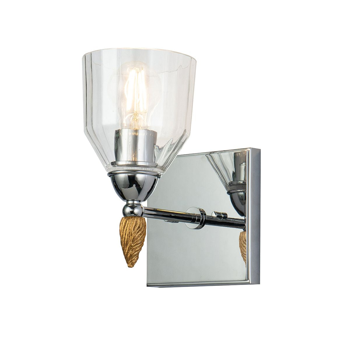Lucas & McKearn Felice 1-Light Polished Chrome Wall Light With Acorn-Shaped Gold Accents