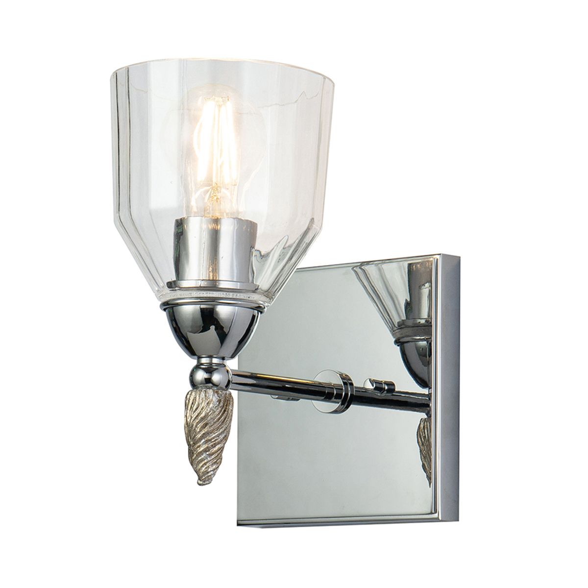 Lucas & McKearn Felice 1-Light Polished Chrome Wall Light With Acorn-Shaped Silver Accents