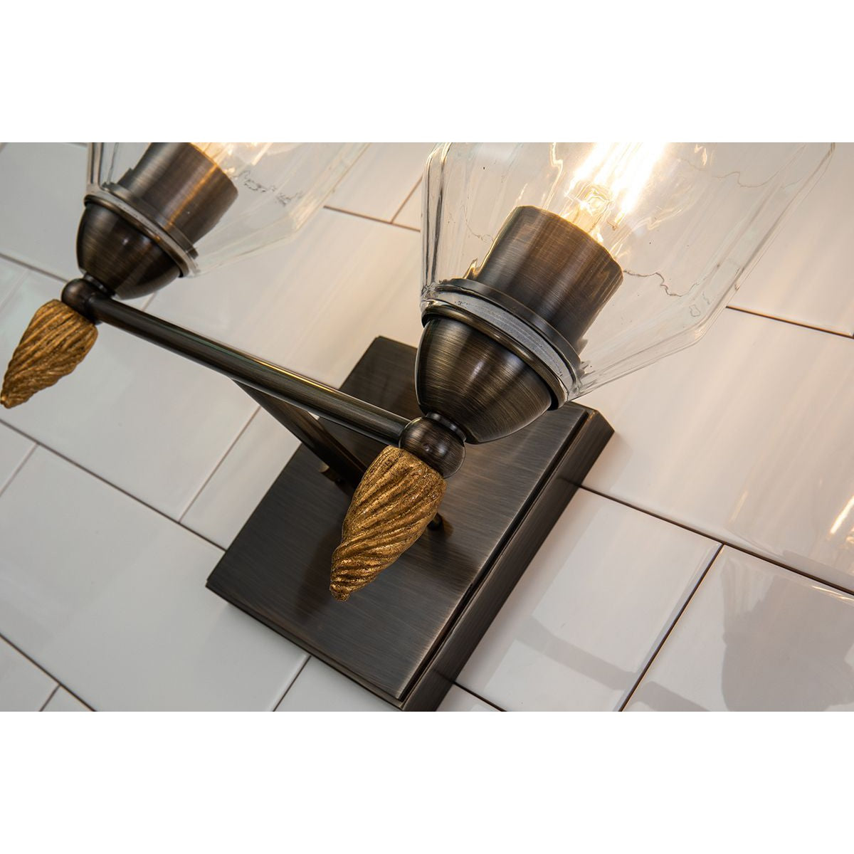 Lucas & McKearn Felice 2-Light Dark Bronze Wall Light With Acorn-Shaped Gold Accents