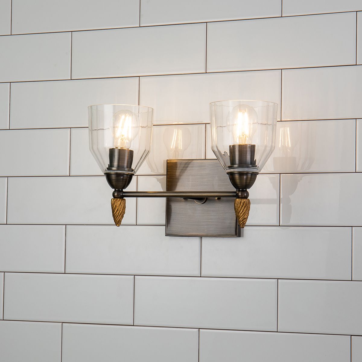 Lucas & McKearn Felice 2-Light Dark Bronze Wall Light With Acorn-Shaped Gold Accents