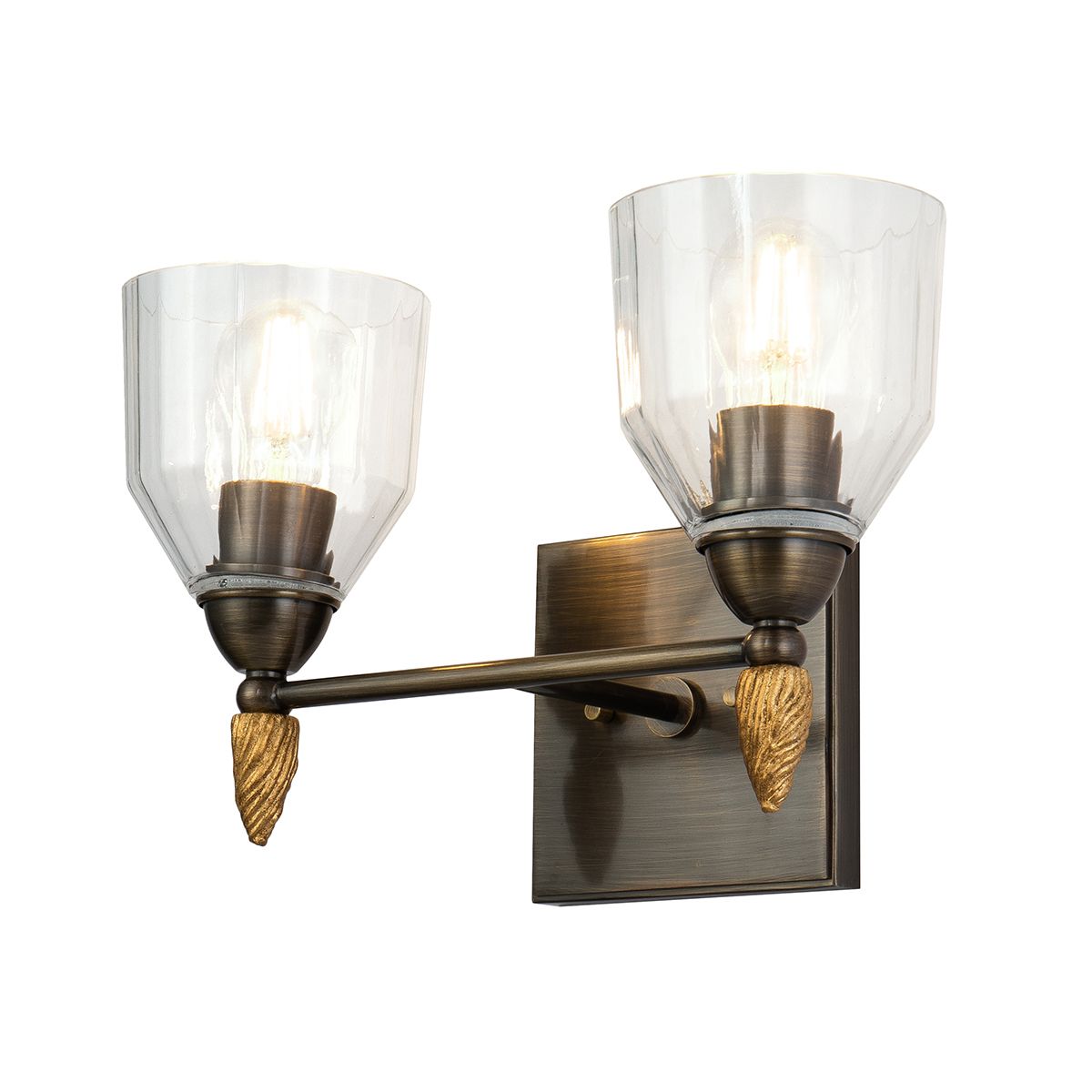 Lucas & McKearn Felice 2-Light Dark Bronze Wall Light With Acorn-Shaped Gold Accents