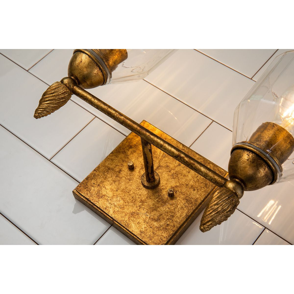 Lucas & McKearn Felice 2-Light Gold Wall Light With Acorn-Shaped Gold Accents