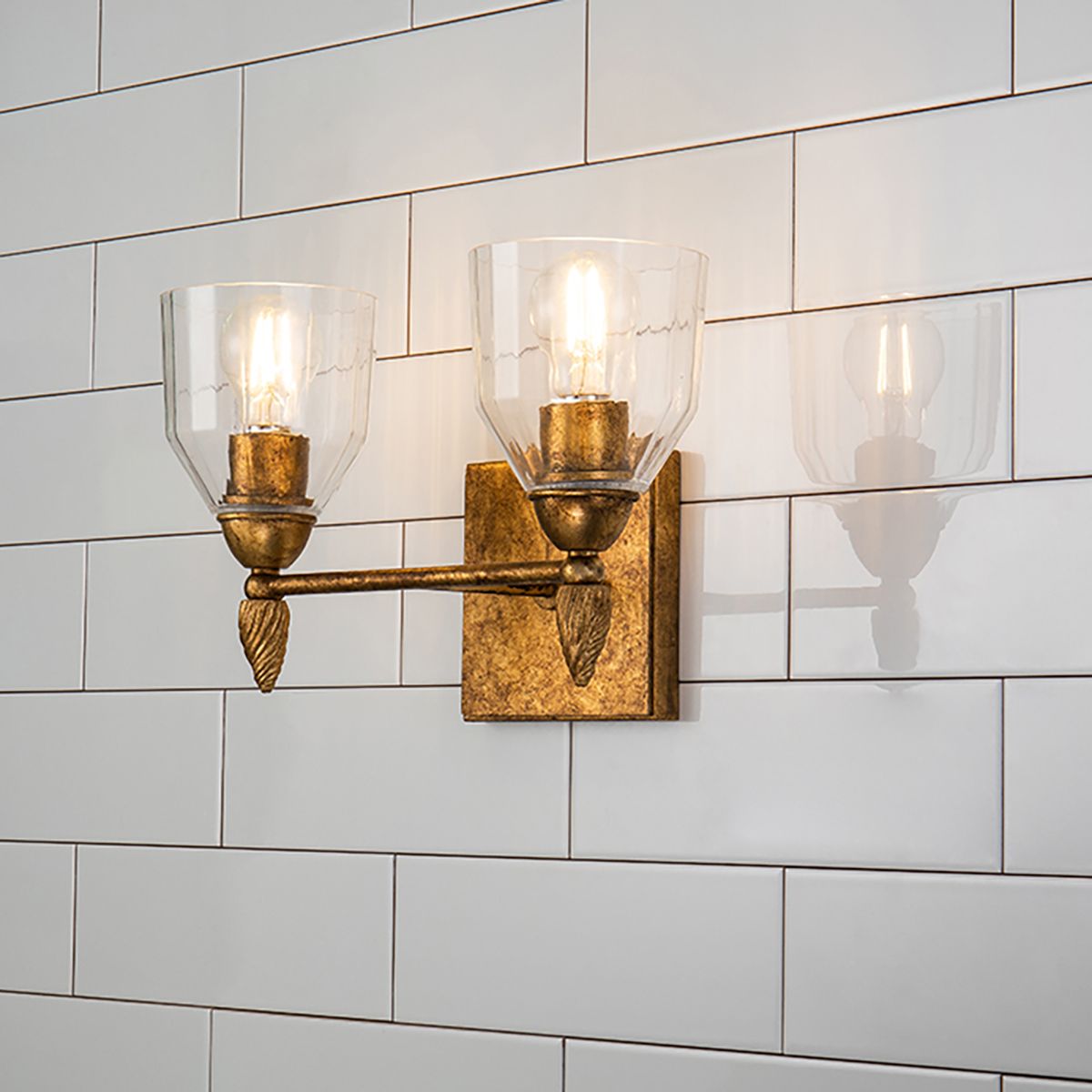 Lucas & McKearn Felice 2-Light Gold Wall Light With Acorn-Shaped Gold Accents