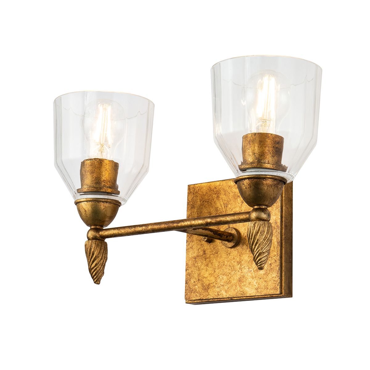 Lucas & McKearn Felice 2-Light Gold Wall Light With Acorn-Shaped Gold Accents