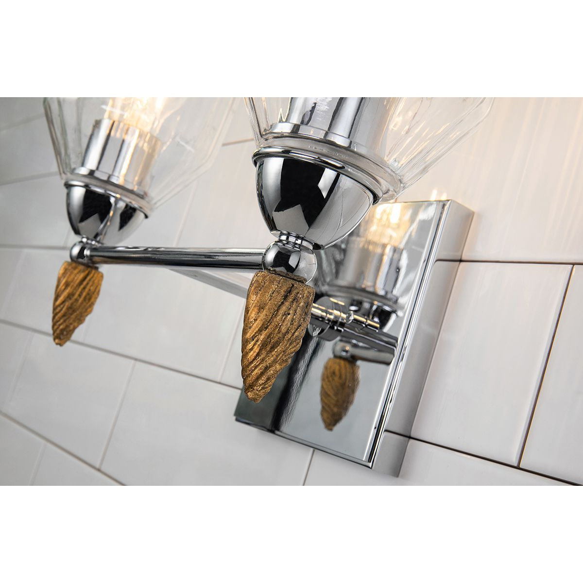 Lucas & McKearn Felice 2-Light Polished Chrome Wall Light With Acorn-Shaped Gold Accents