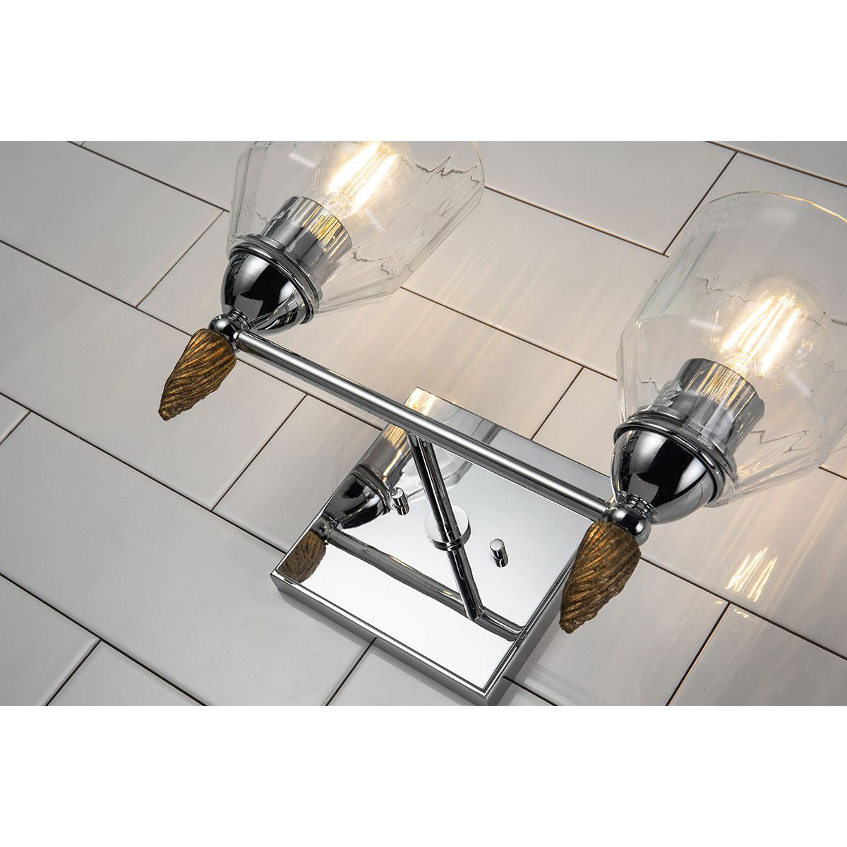 Lucas & McKearn Felice 2-Light Polished Chrome Wall Light With Acorn-Shaped Gold Accents