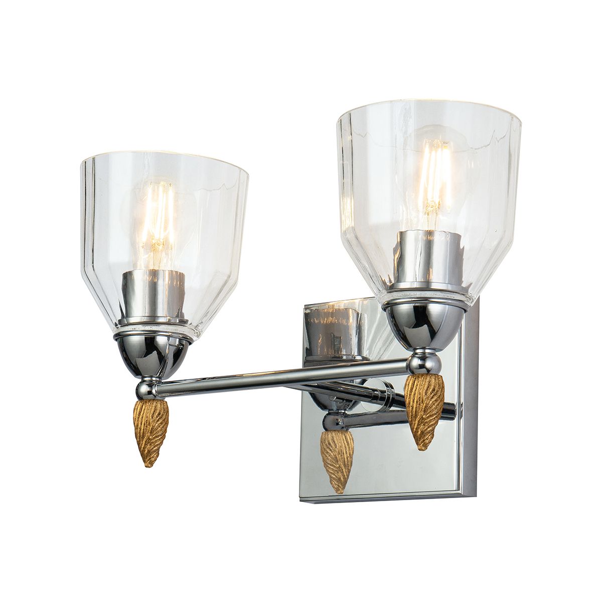 Lucas & McKearn Felice 2-Light Polished Chrome Wall Light With Acorn-Shaped Gold Accents