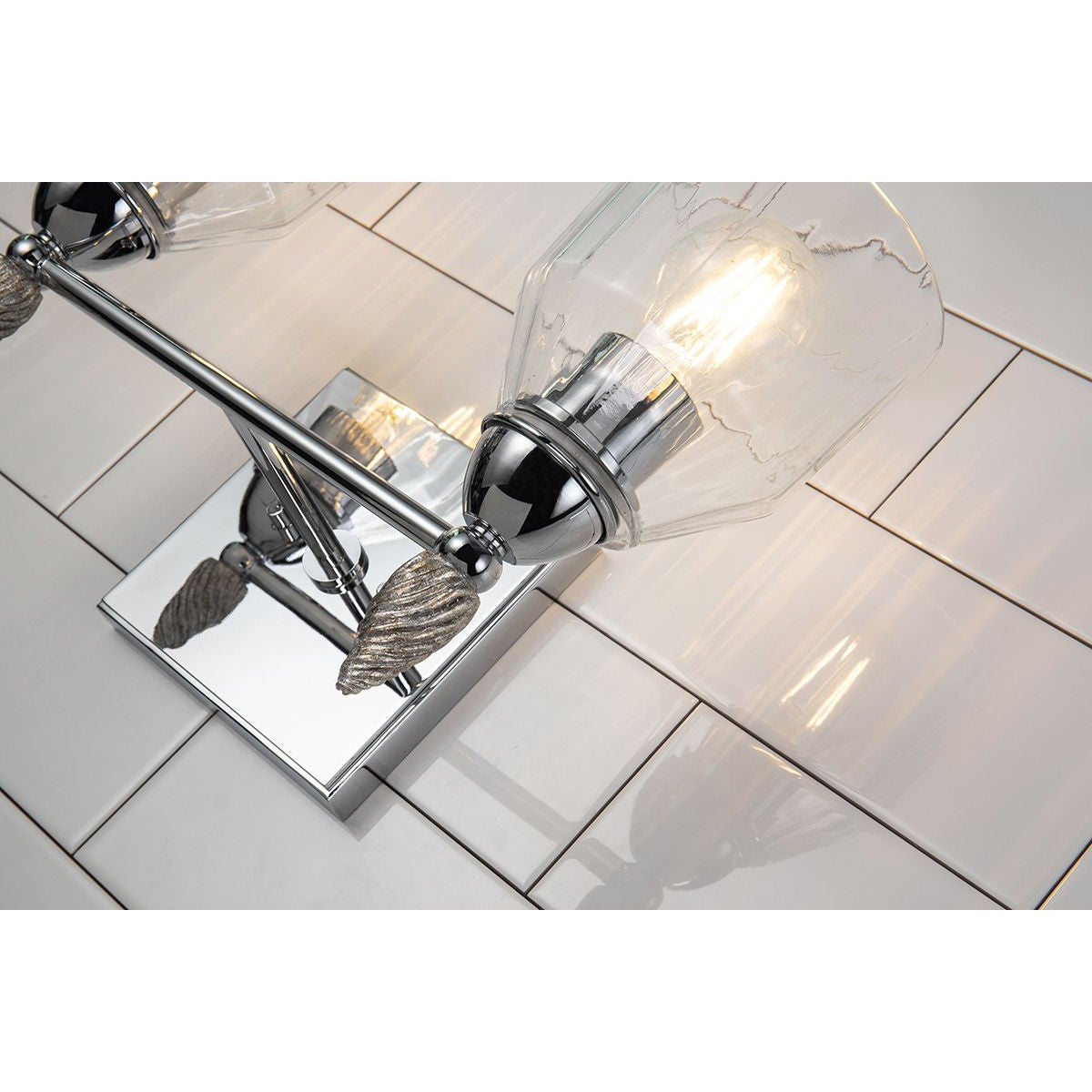 Lucas & McKearn Felice 2-Light Polished Chrome Wall Light With Acorn-Shaped Silver Accents