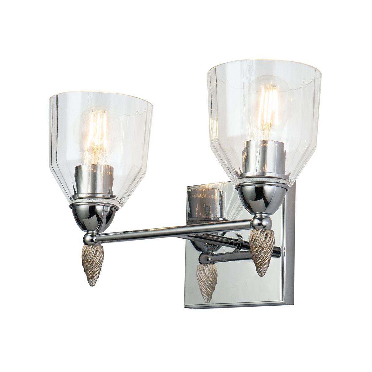 Lucas & McKearn Felice 2-Light Polished Chrome Wall Light With Acorn-Shaped Silver Accents