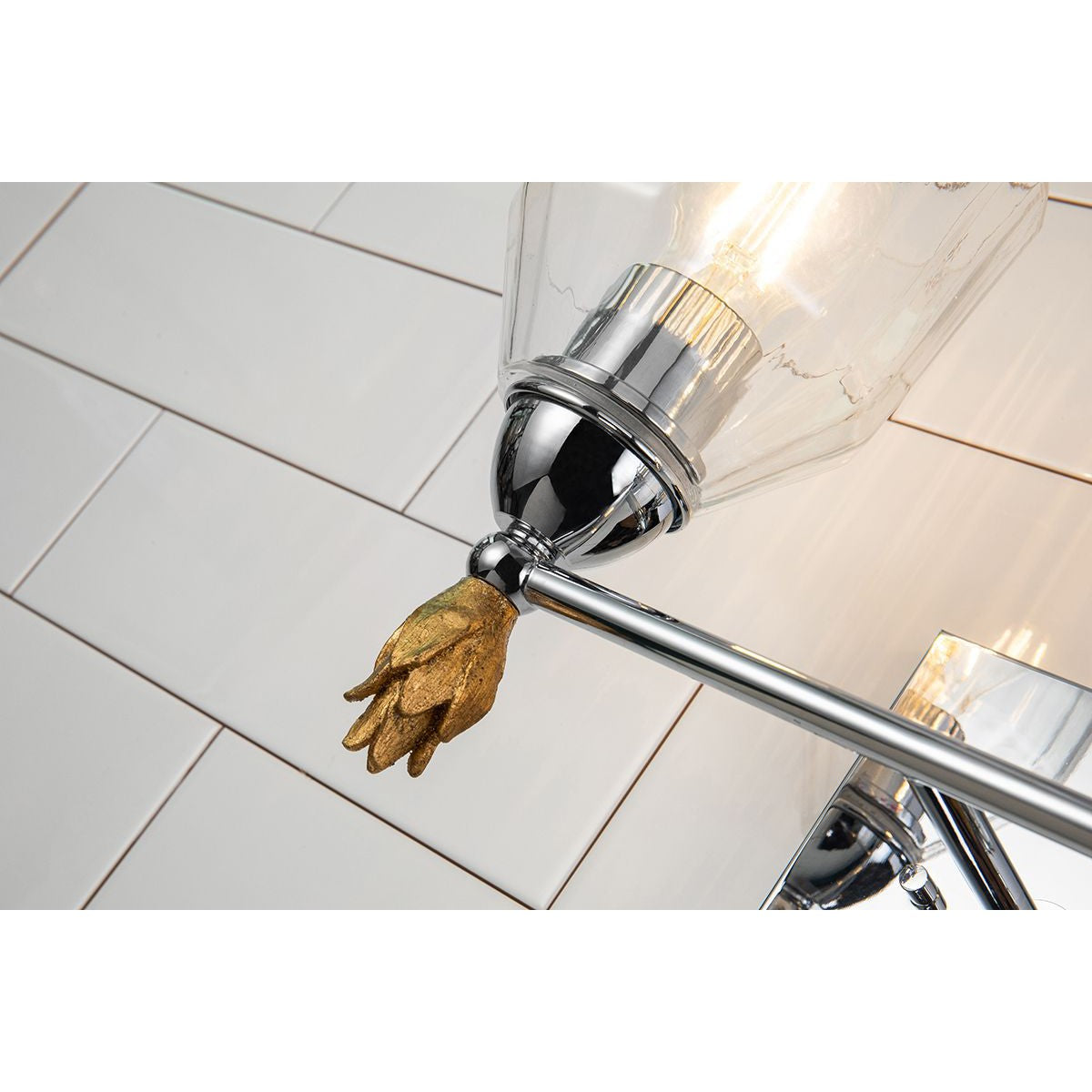 Lucas & McKearn Felice 2-Light Polished Chrome Wall Light With Flame-Shaped Gold Accents