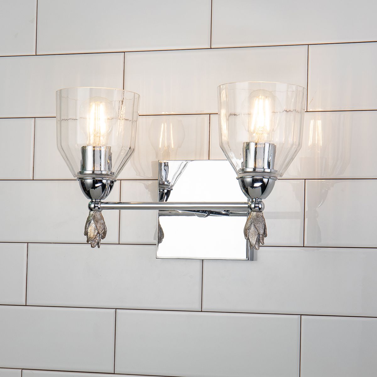 Lucas & McKearn Felice 2-Light Polished Chrome Wall Light With Flame-Shaped Silver Accents