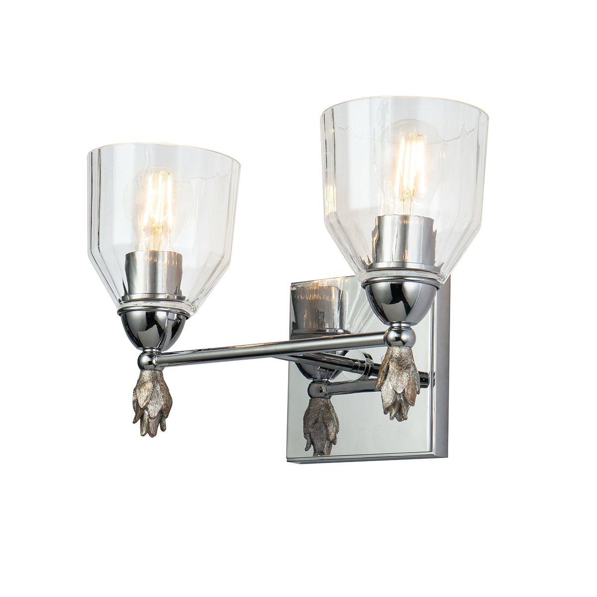 Lucas & McKearn Felice 2-Light Polished Chrome Wall Light With Flame-Shaped Silver Accents